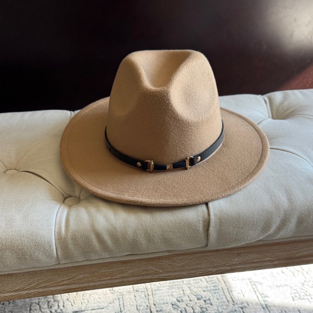 Tan Fedora Hat with Black Band